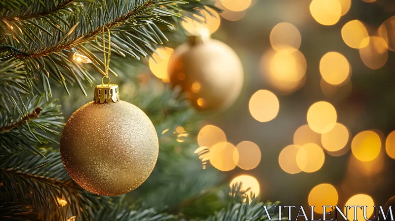 AI ART Holiday Decoration: Gold Ornament on Christmas Tree