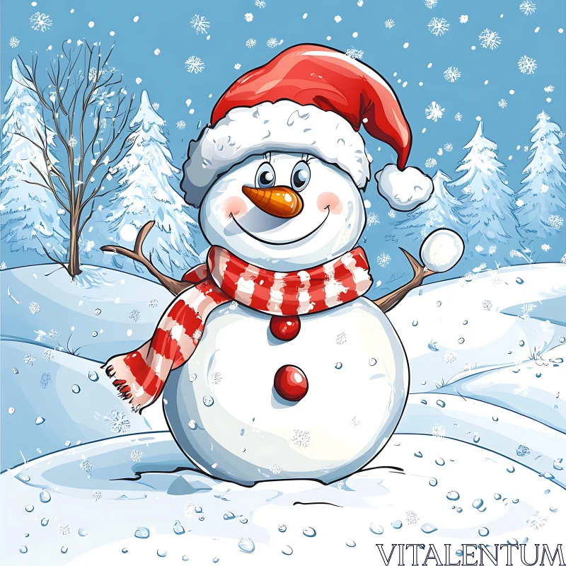 AI ART Festive Snowman with Santa Hat and Scarf