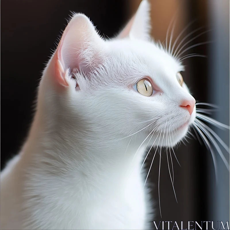 Profile of White Cat with Yellow Eyes and Long Whiskers AI Image