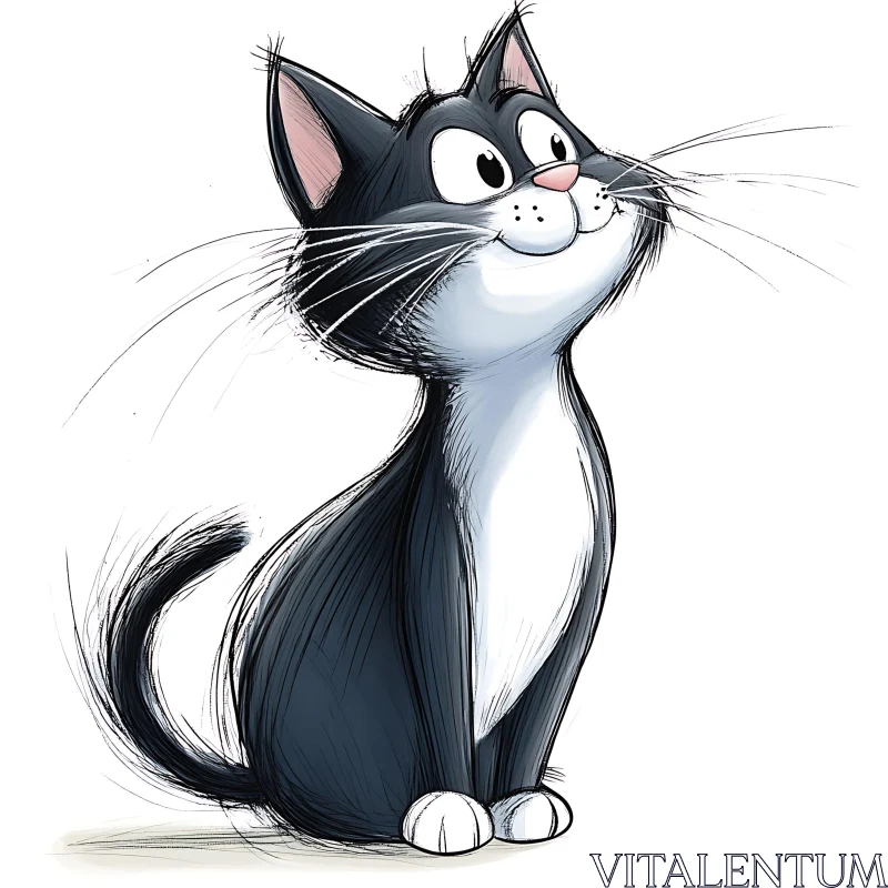 Whiskered Cartoon Cat Illustration AI Image