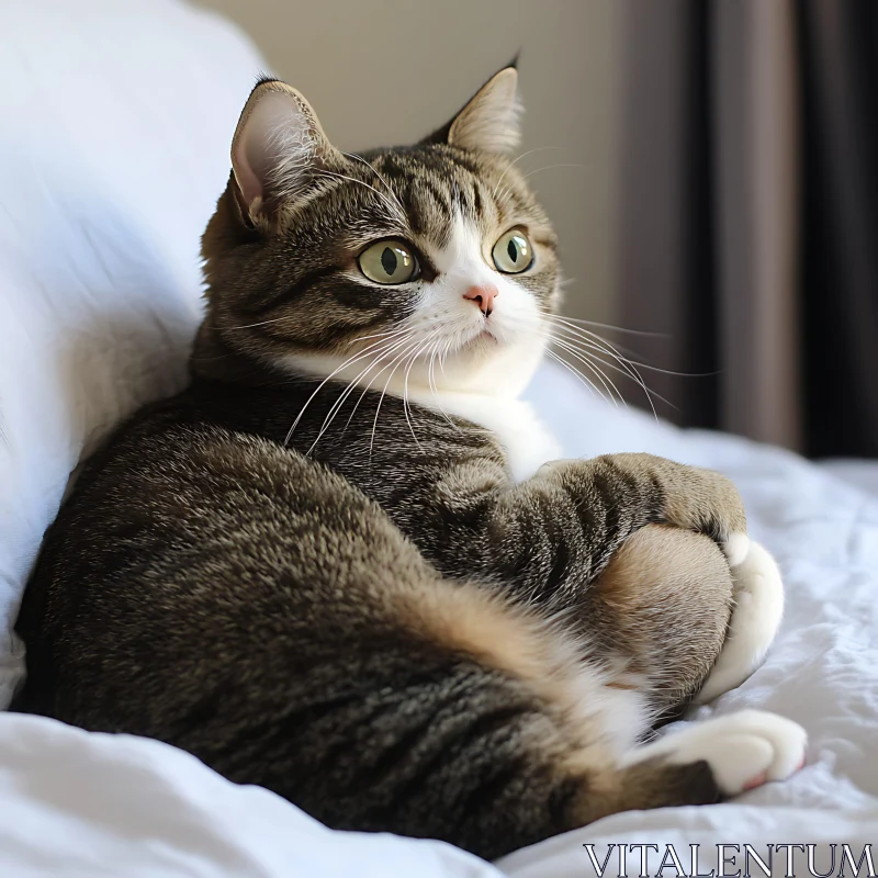 Cute Green-Eyed Tabby Cat Relaxing AI Image