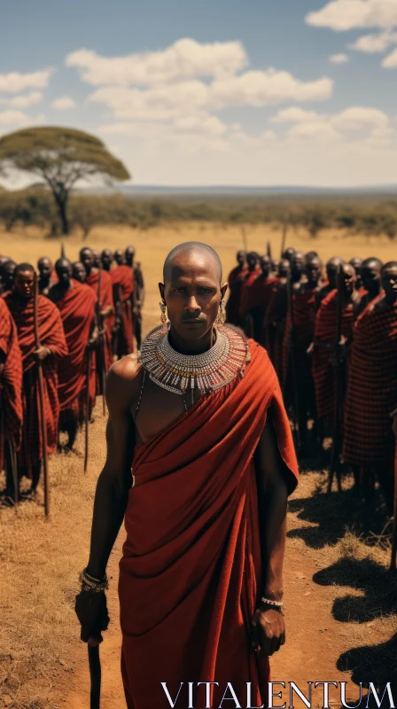 Captivating Image of a Man in Red in Front of Tribal People AI Image