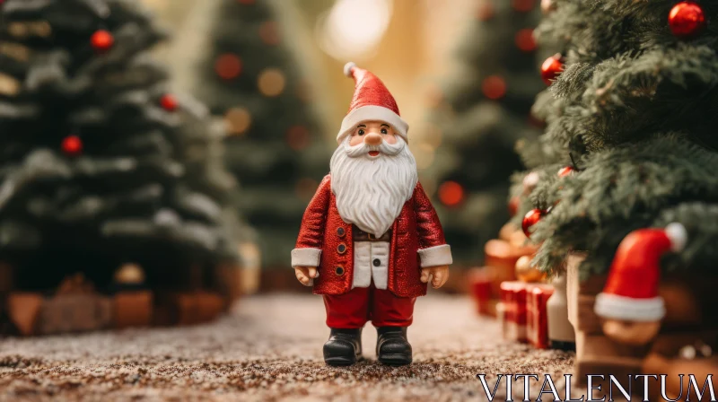 Ceramic Santa Claus Statue in Front of Tree | Stock Photo AI Image