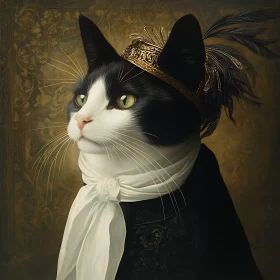 Noble Cat with Golden Crown and White Scarf