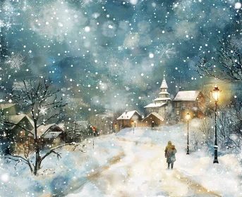 Serene Winter Evening in a Snow-Covered Village