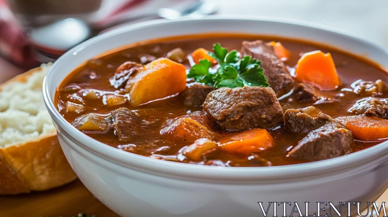 Savor the Flavors: Delicious Beef Stew in a White Bowl AI Image