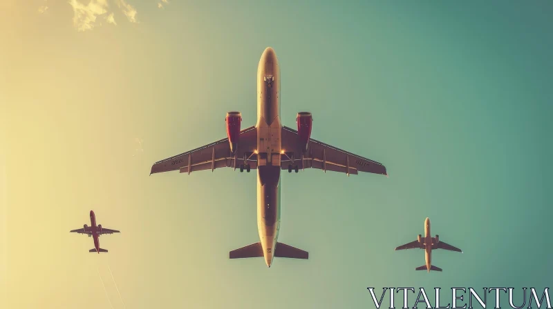Sky Scene: Three Airplanes in Flight AI Image