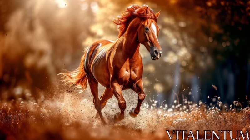 Stunning Brown Horse Running in a Field - Captivating Image AI Image