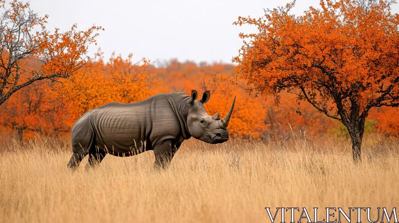 Rhinoceros Amidst Autumn Foliage AI Image