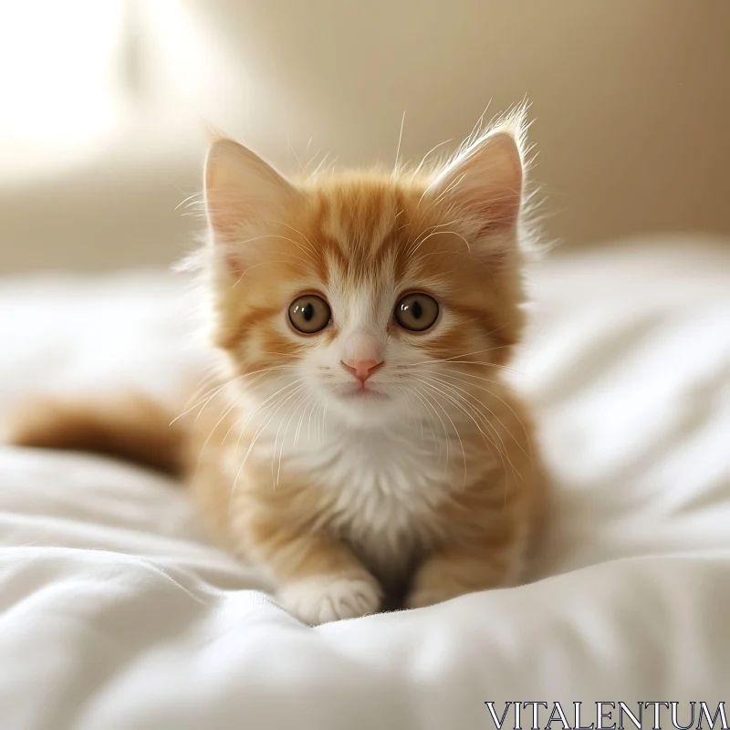 Cute Fluffy Kitten Lying on White Surface AI Image