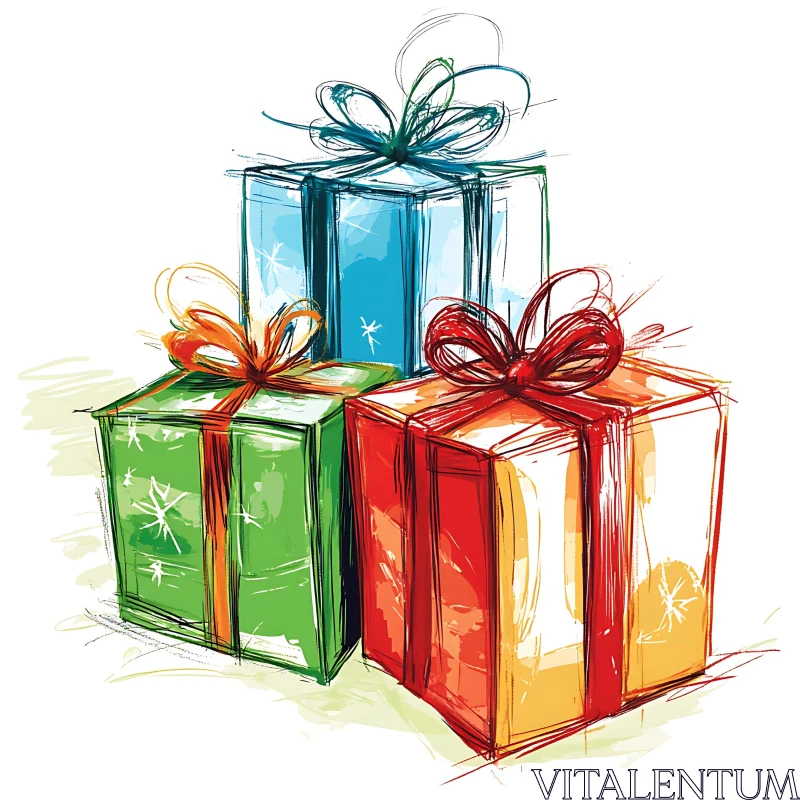 Vibrant Gift Boxes with Decorative Bows AI Image