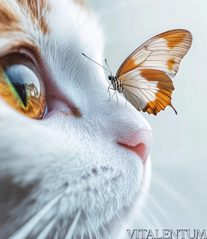 Captivating Close-Up of a Cat and Butterfly Interaction AI Image