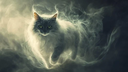 Mystical Cat in a Swirl of Smoke