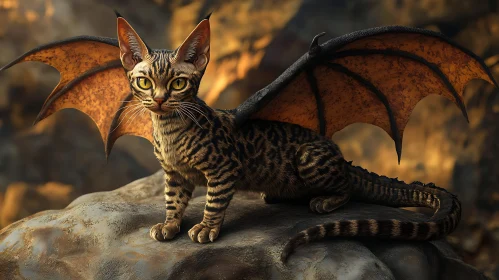 Enchanting Cat-Dragon Hybrid on Rock