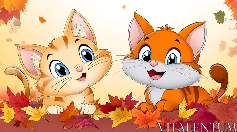 Playful Kittens in an Autumn Scene AI Image