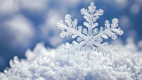 Intricate Snowflake on a Wintery Background