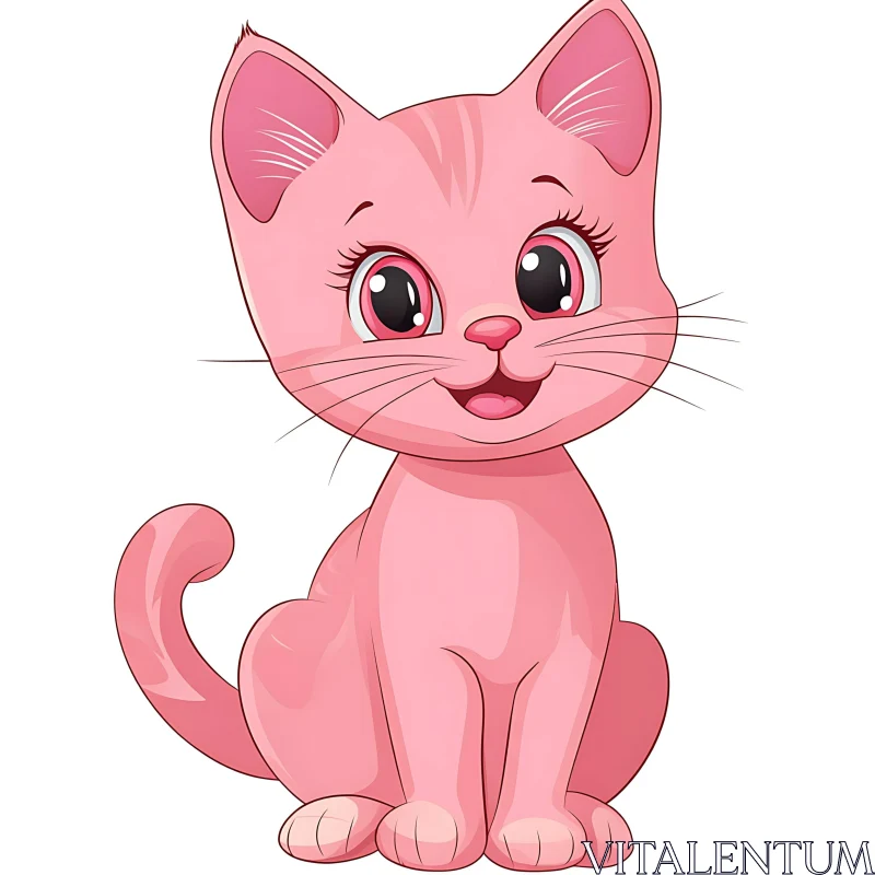 Cheerful Pink Cat Cartoon Drawing AI Image