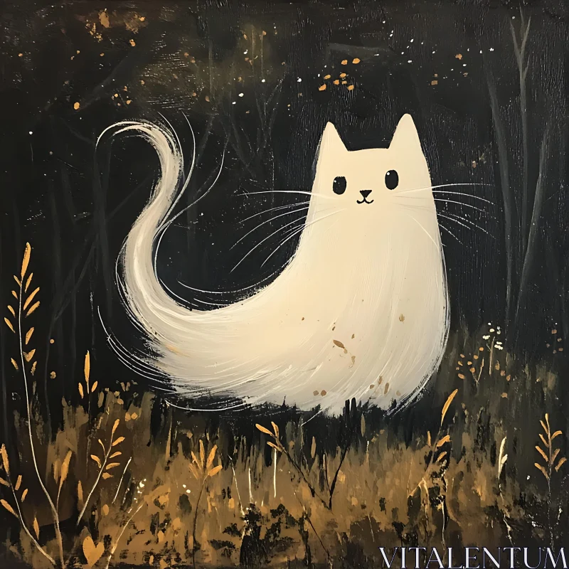 Mystical White Cat Illustration AI Image