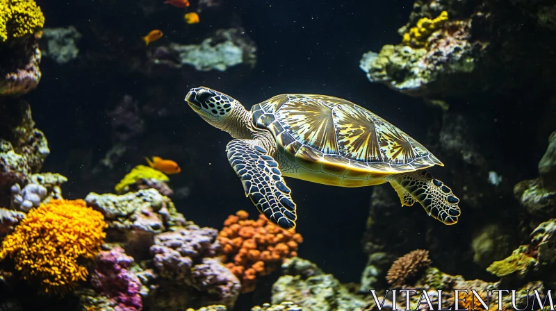 Green Sea Turtle in Coral Reef AI Image