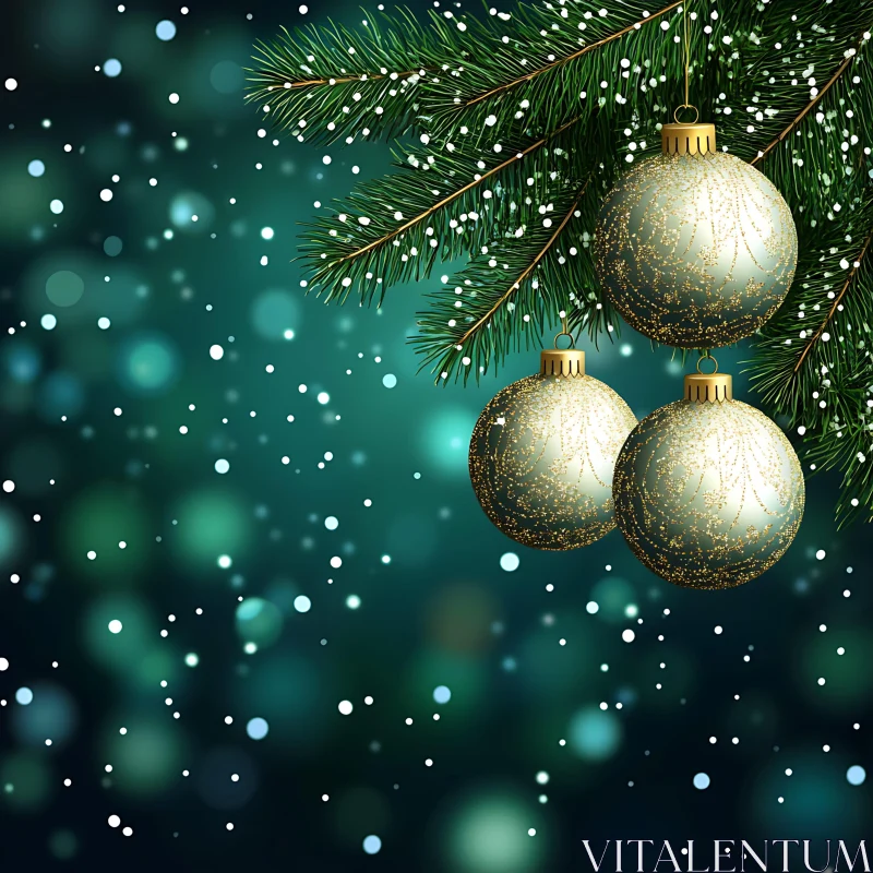 Festive Christmas Tree Decoration with Golden Ornaments AI Image