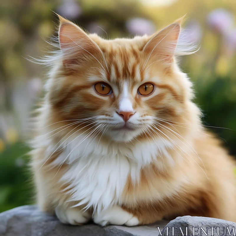 Regal Orange and White Cat Portrait in Nature AI Image