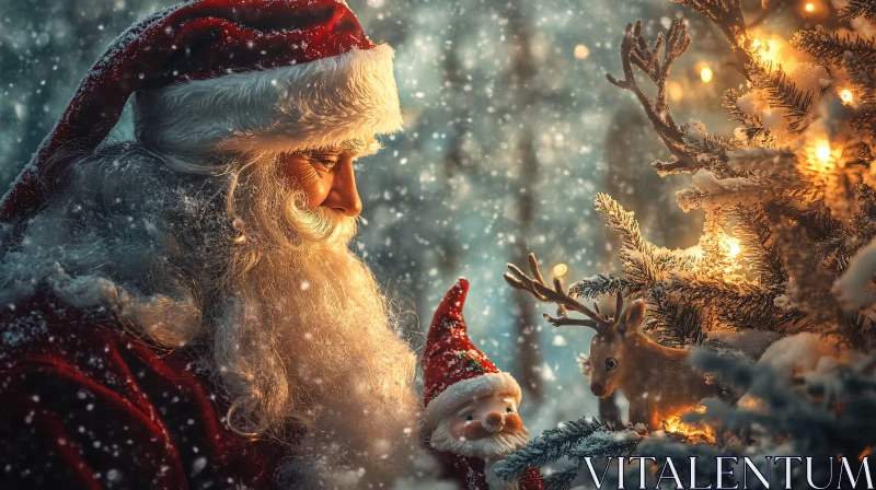 Festive Santa and Reindeer with Christmas Lights AI Image