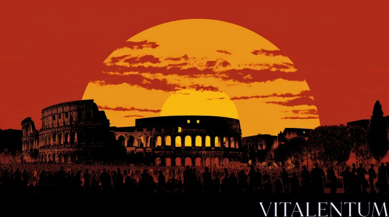 AI ART Colosseum in Rome: Digital Painting at Sunset