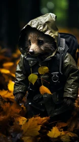 Conceptual Portraiture of Raccoon in Raincoat