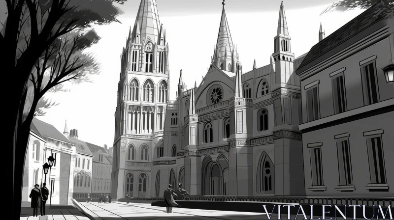 Dark Gothic Cathedral Drawing with Mysterious Atmosphere AI Image