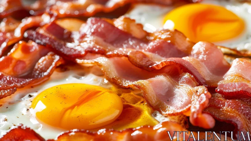 Delicious Bacon and Eggs on a Wooden Plate AI Image