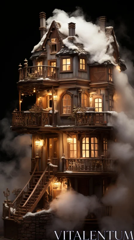 Ethereal Miniature House in the Fog | Intricate Baroque Lighting AI Image