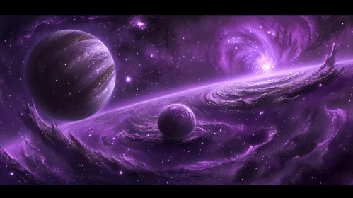 Purple Galaxy with Planets - Twisted Futurism Artwork