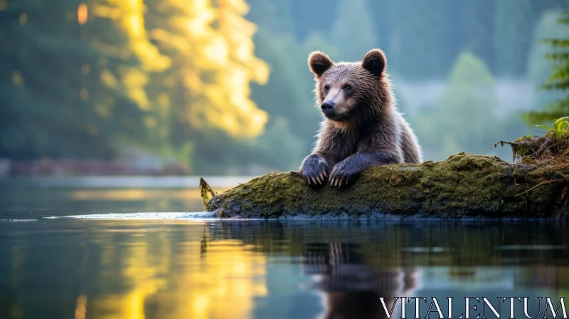 Serene Bear Scene - Authentic and Dreamy Nature Illustration AI Image