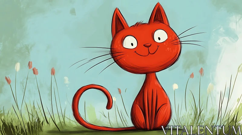 Playful Red Cat Drawing with Expressive Eyes AI Image