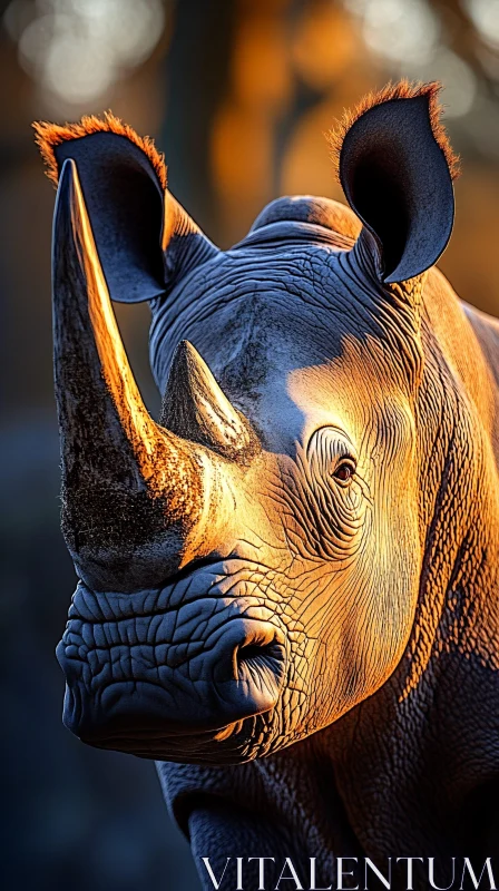 Sunlit Rhino Portrait AI Image