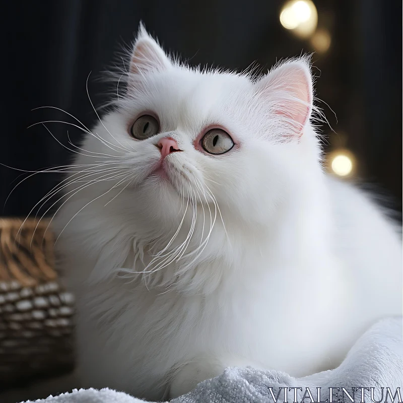 Charming White Cat with Whiskers AI Image