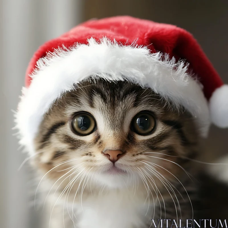 Christmas Kitten with Santa Hat AI Image