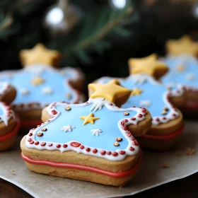 Festive Star-Shaped Christmas Cookies with Intricate Icing Designs