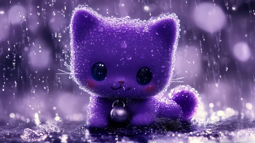 Charming Raindrop-Soaked Purple Cat