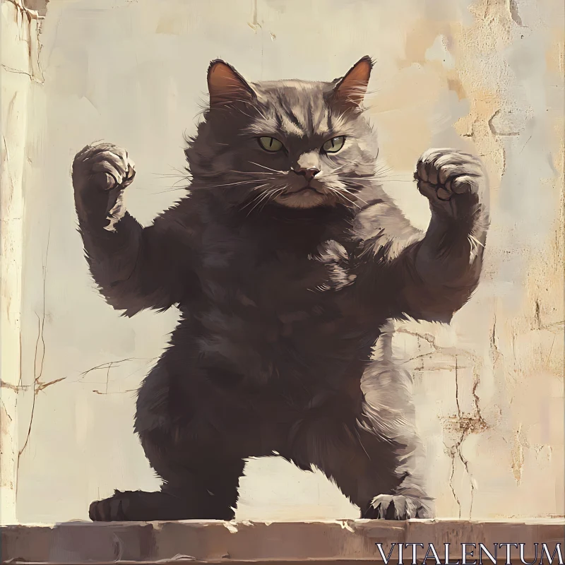 Gray Cat in Boxing Pose AI Image