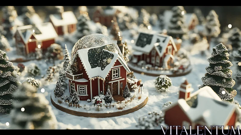 Charming Winter Scene of Miniature Christmas Village AI Image