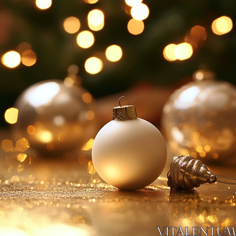 Festive White Christmas Bauble with Golden Ornaments AI Image