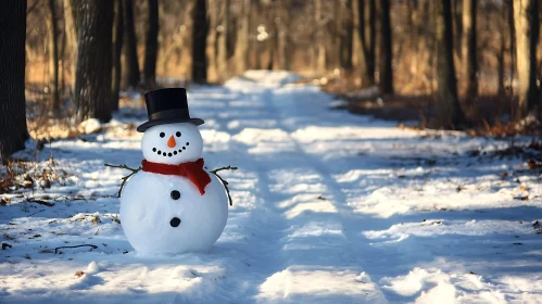 Winter Charm: A Snowman in the Woods