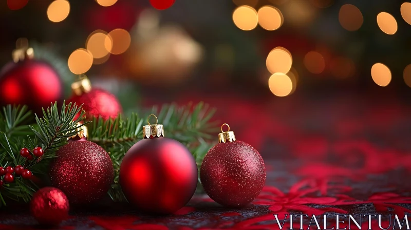 Elegant Red Baubles Amidst Festive Decorations AI Image