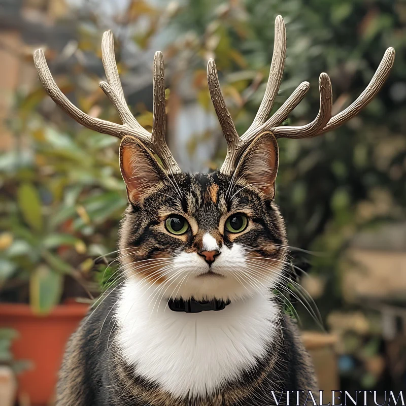 Cat with Antlers - Surreal and Unique Visual AI Image