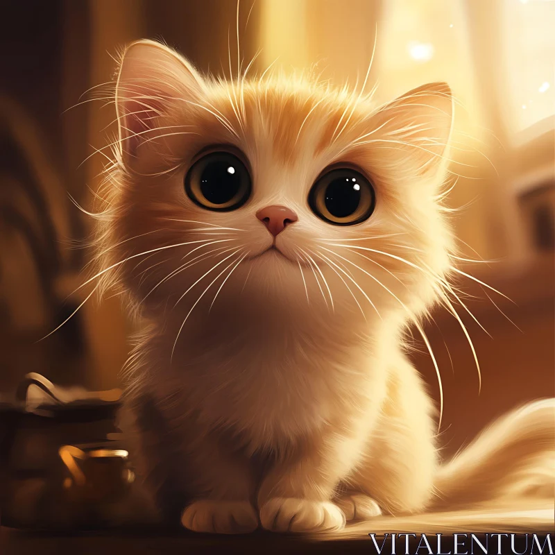 Cute Orange Kitten with Large Eyes AI Image