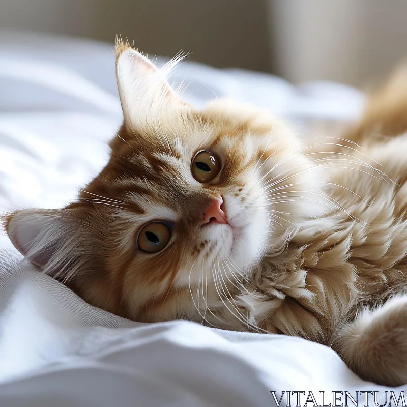 Adorable Orange and White Cat Resting AI Image