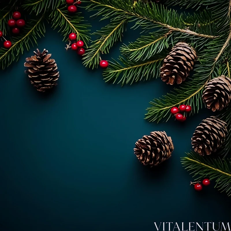 Festive Pinecones and Holly Berry Decoration AI Image