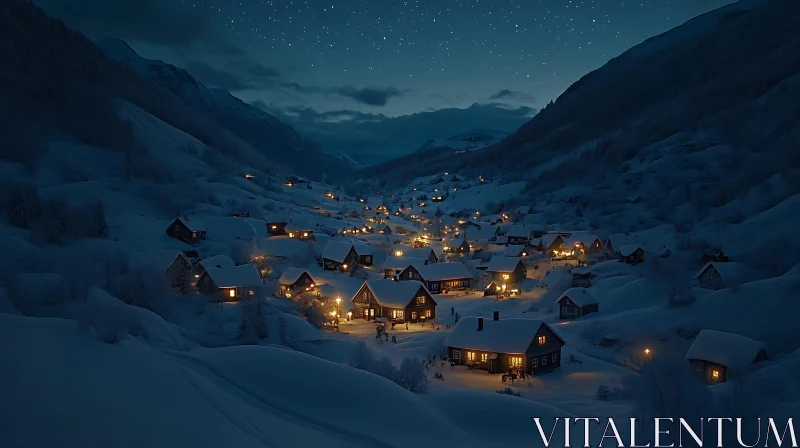 AI ART Cozy Mountain Village in Winter