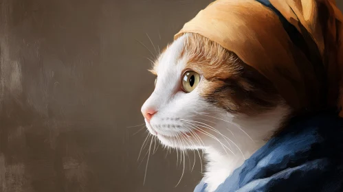 Cat in Golden Headscarf - Artistic Portrait